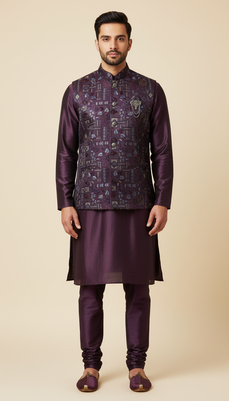 MEN ETHNIC KURTA PYJAMA WITH WAISTCOAT